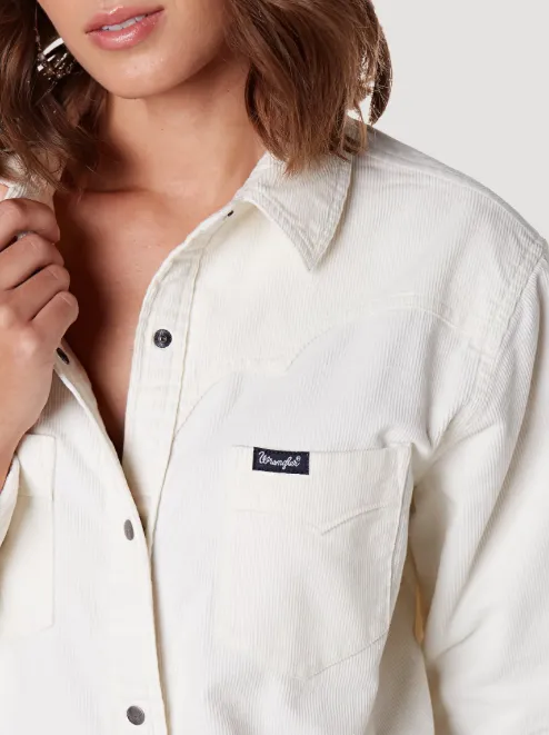 112336504 - Wrangler Women’s LS Corduroy Western Snap Shirt - White