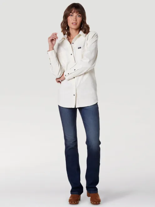 112336504 - Wrangler Women’s LS Corduroy Western Snap Shirt - White