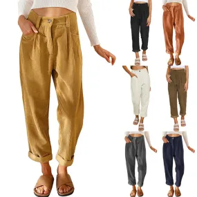 binfenxie-shop Autumn New Women's High Waist Casual Pants Solid Color Corduroy Loose Straight Trousers for Women