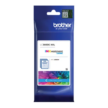 Brother Genuine INKvestment Super High-Yield Cyan Tank Ink Cartridge, 1500 Pages - LC3033C