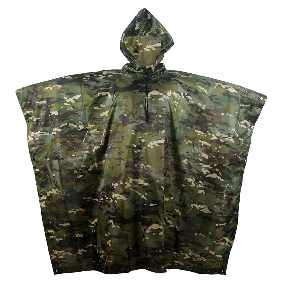 Camouflage Rain Poncho Hooded Waterproof Camo Raincoat with Blind Pattern for Hunting Hiking Camping Fishing