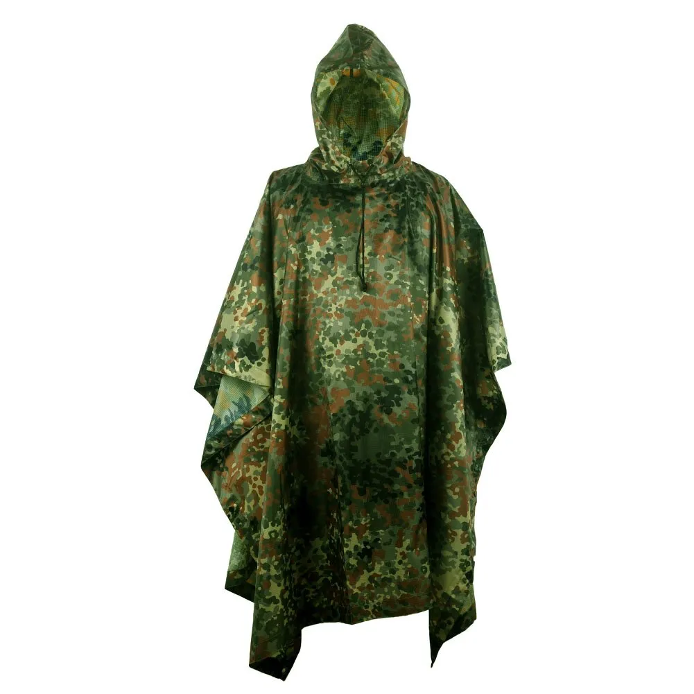 Camouflage Rain Poncho Hooded Waterproof Camo Raincoat with Blind Pattern for Hunting Hiking Camping Fishing