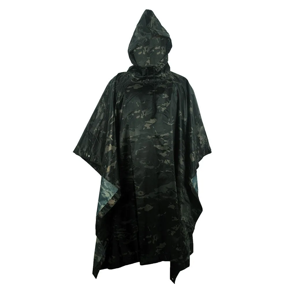 Camouflage Rain Poncho Hooded Waterproof Camo Raincoat with Blind Pattern for Hunting Hiking Camping Fishing