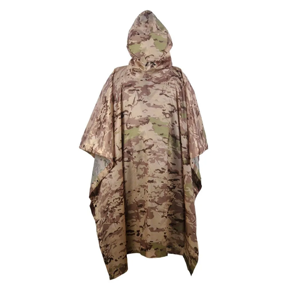 Camouflage Rain Poncho Hooded Waterproof Camo Raincoat with Blind Pattern for Hunting Hiking Camping Fishing
