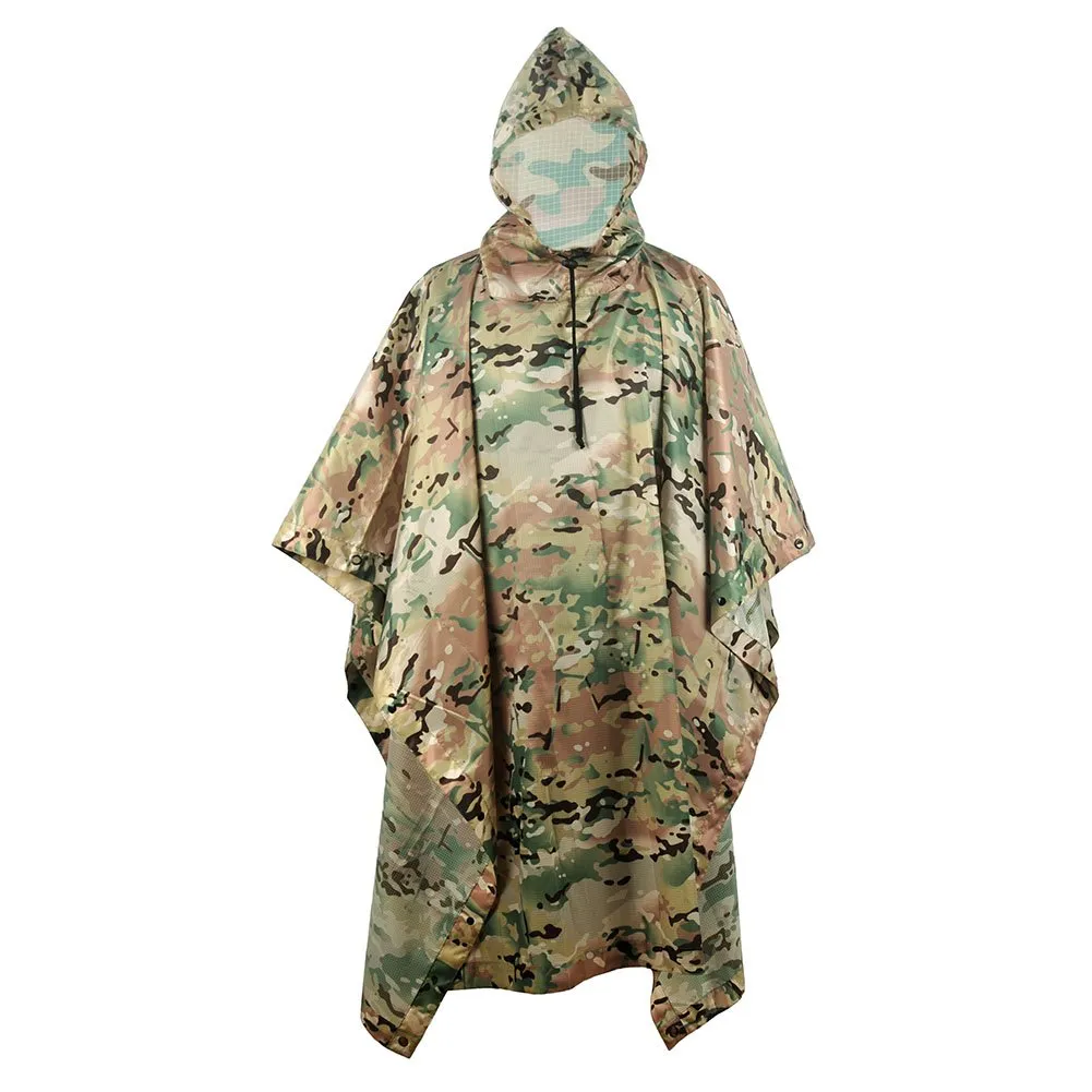 Camouflage Rain Poncho Hooded Waterproof Camo Raincoat with Blind Pattern for Hunting Hiking Camping Fishing