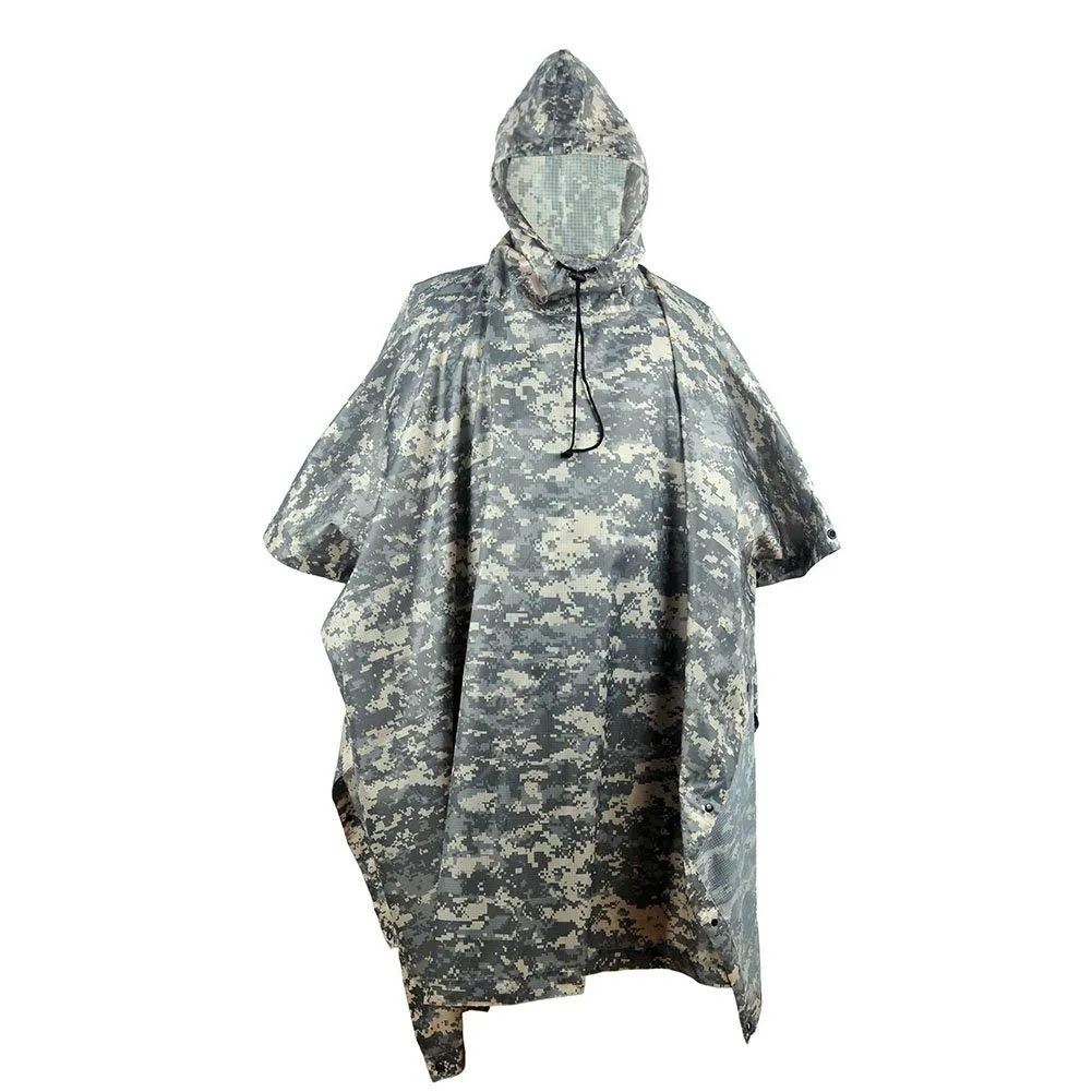 Camouflage Rain Poncho Hooded Waterproof Camo Raincoat with Blind Pattern for Hunting Hiking Camping Fishing
