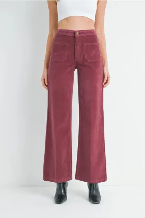 Corduroy Mini Patch Pocket Wide Leg -Dark Burgundy