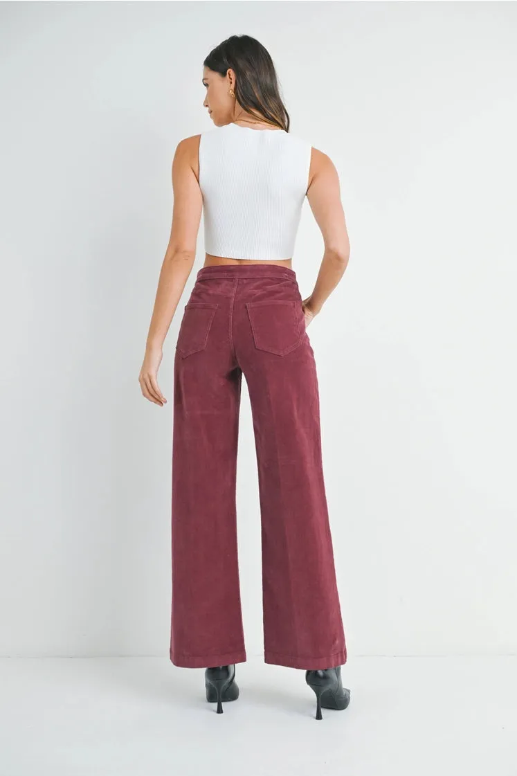 Corduroy Mini Patch Pocket Wide Leg -Dark Burgundy
