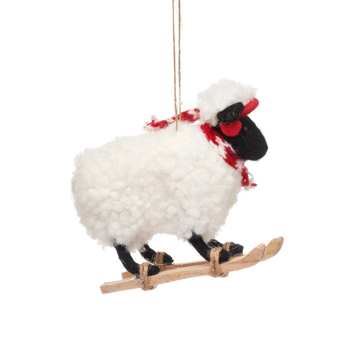 Felt Sheep on Skis Christmas Tree Decoration