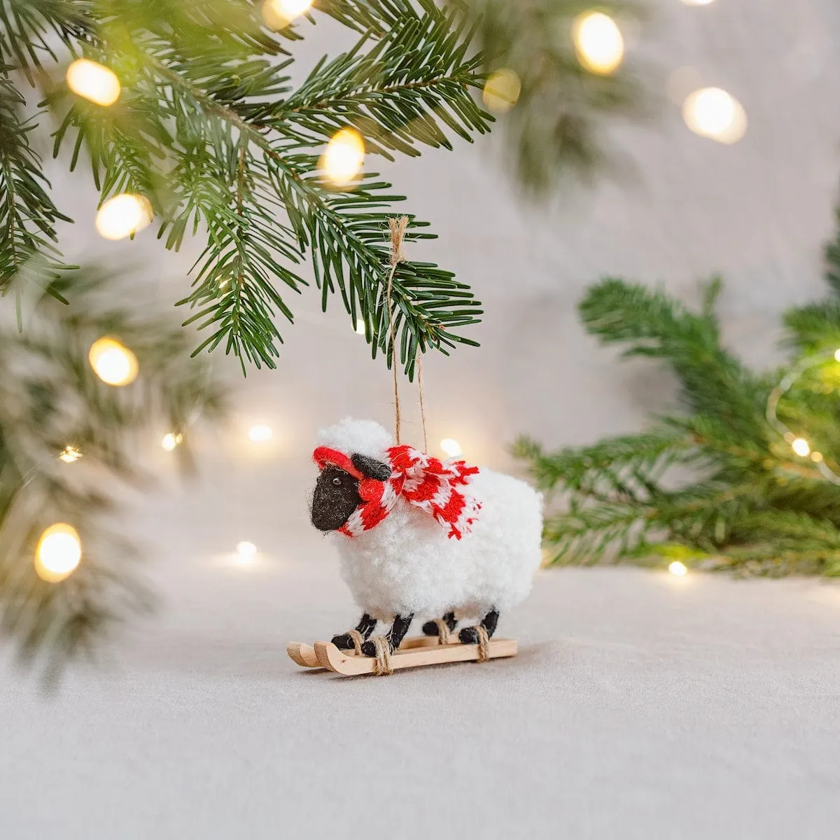 Felt Sheep on Skis Christmas Tree Decoration