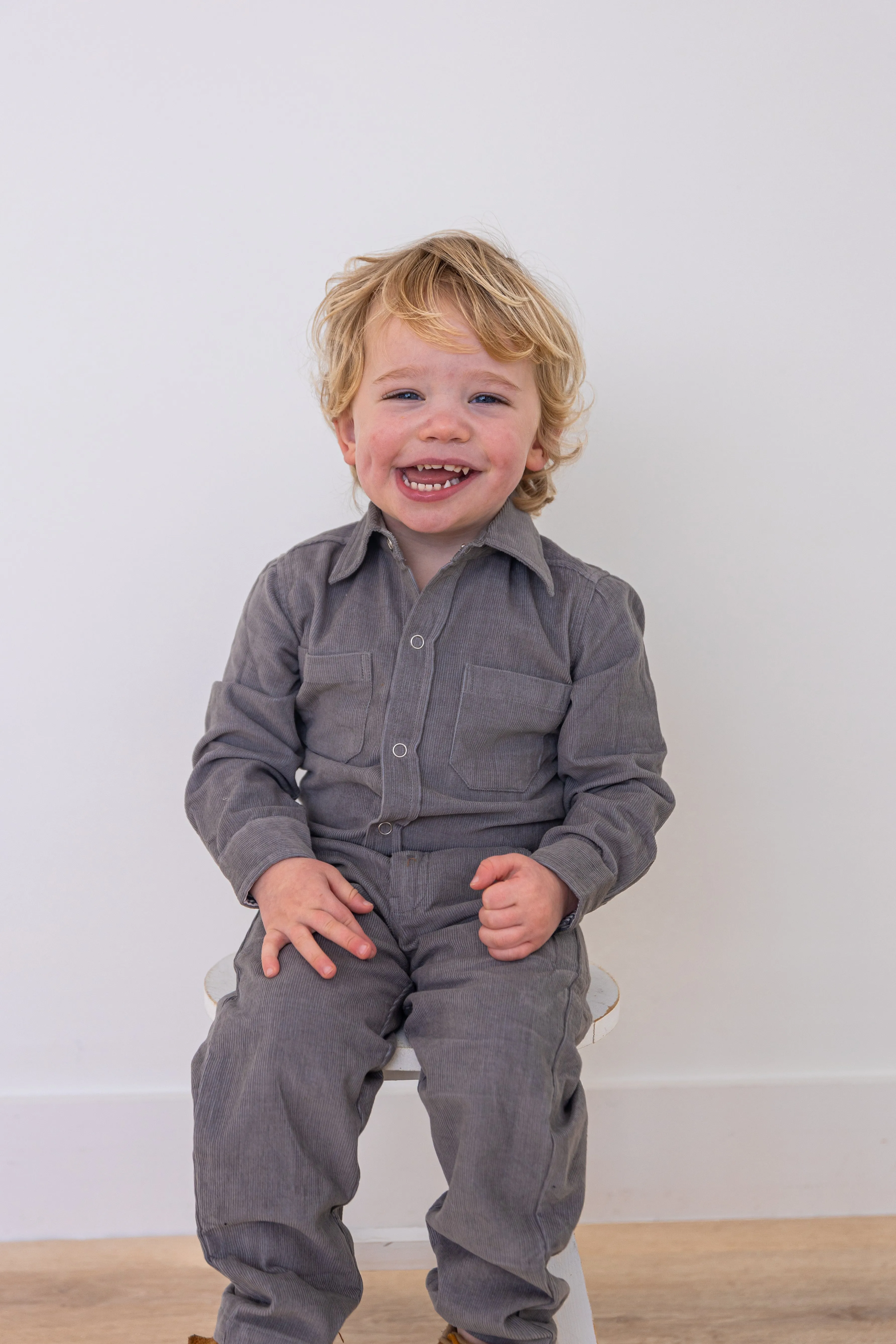 Grey Corduroy Solid Color Boys Pants
