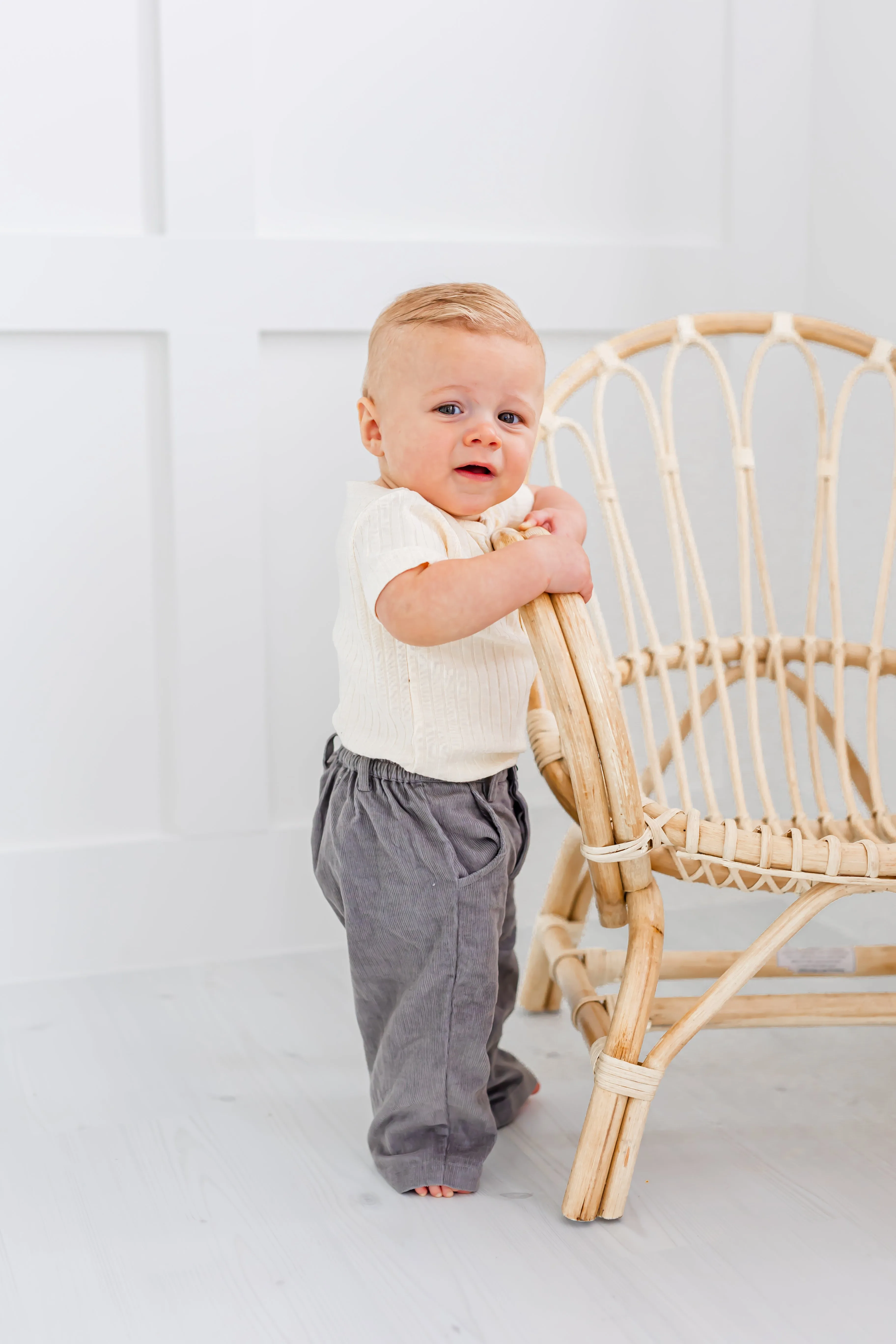 Grey Corduroy Solid Color Boys Pants