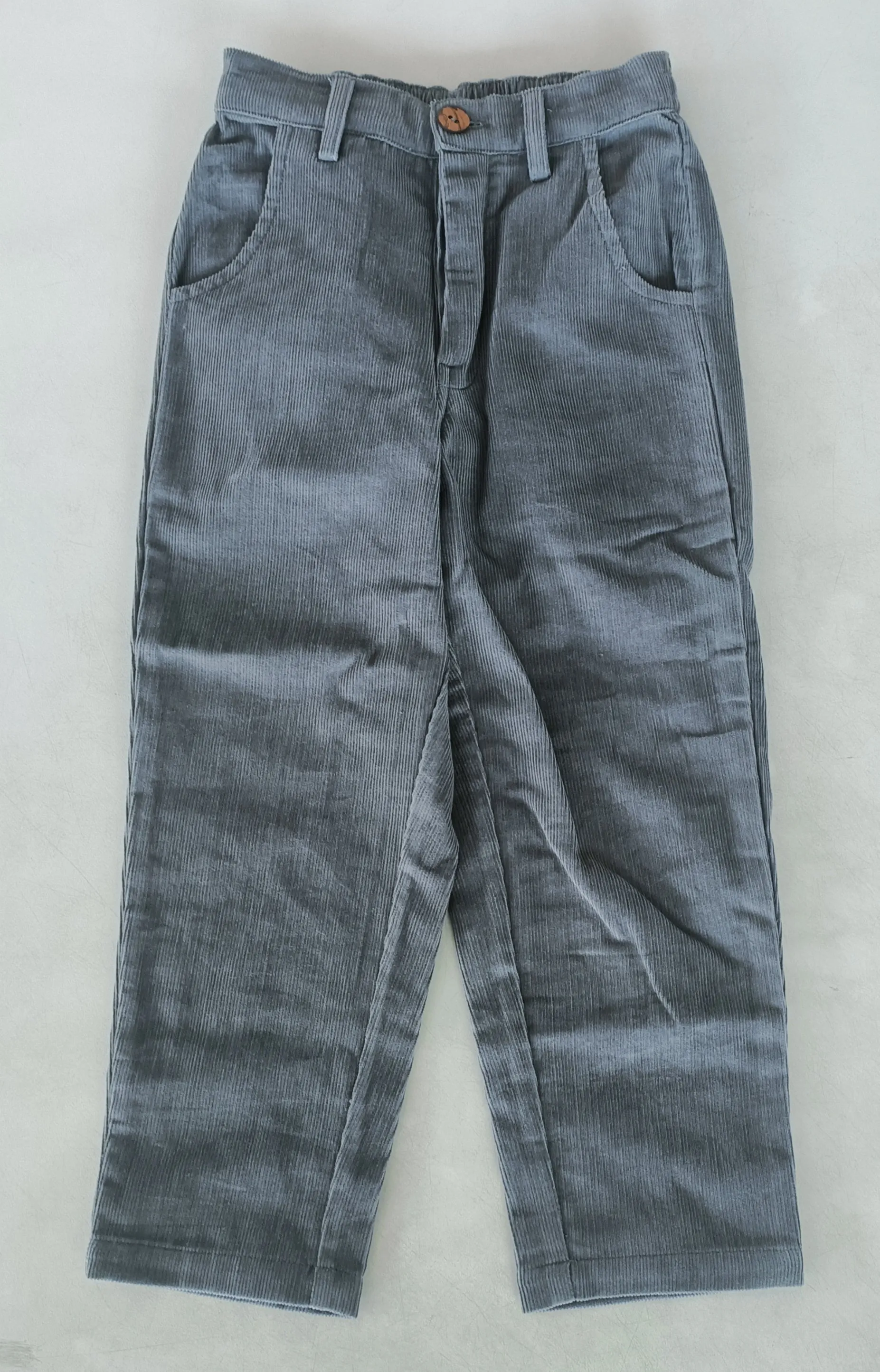 Grey Corduroy Solid Color Boys Pants