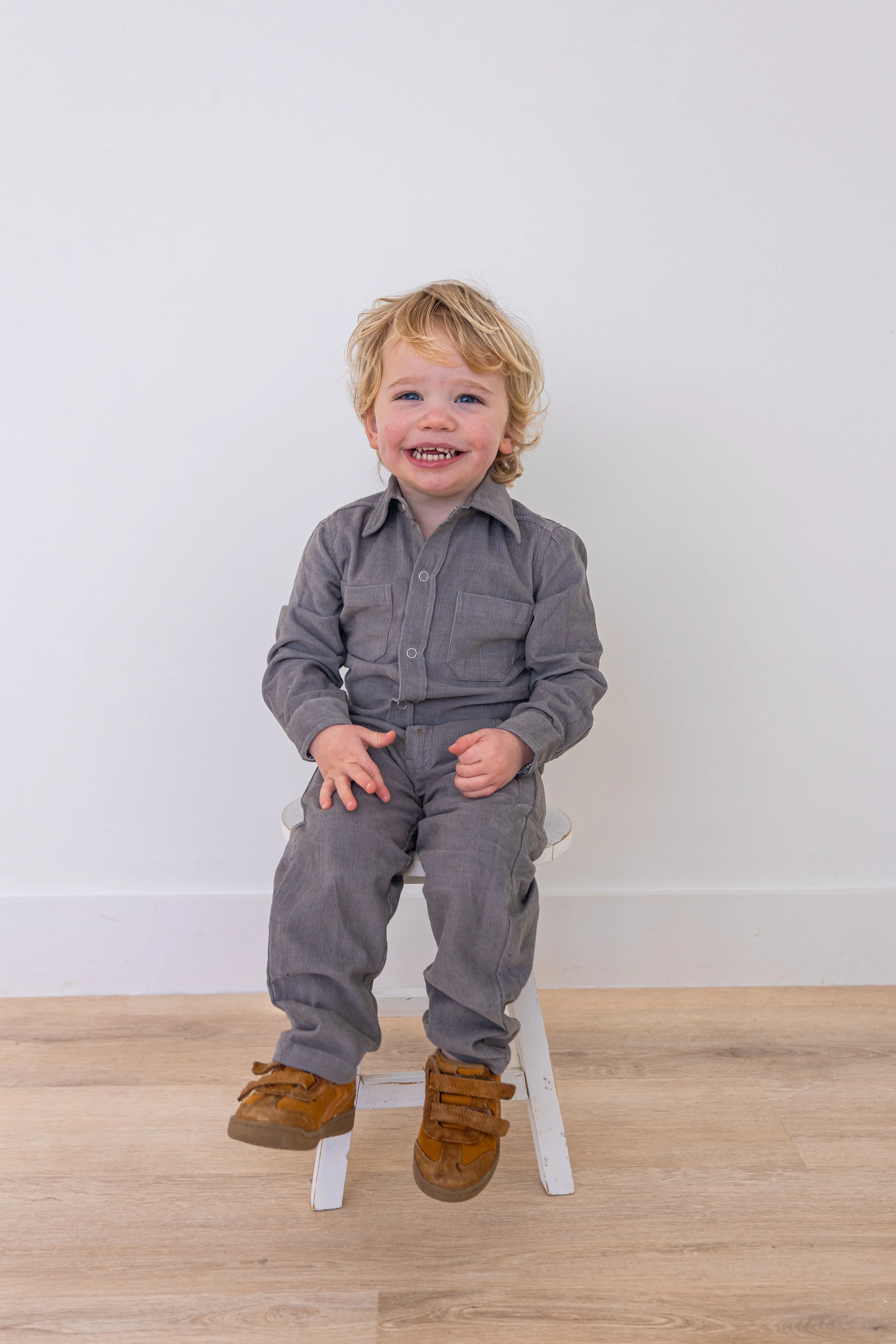 Grey Corduroy Solid Color Boys Pants
