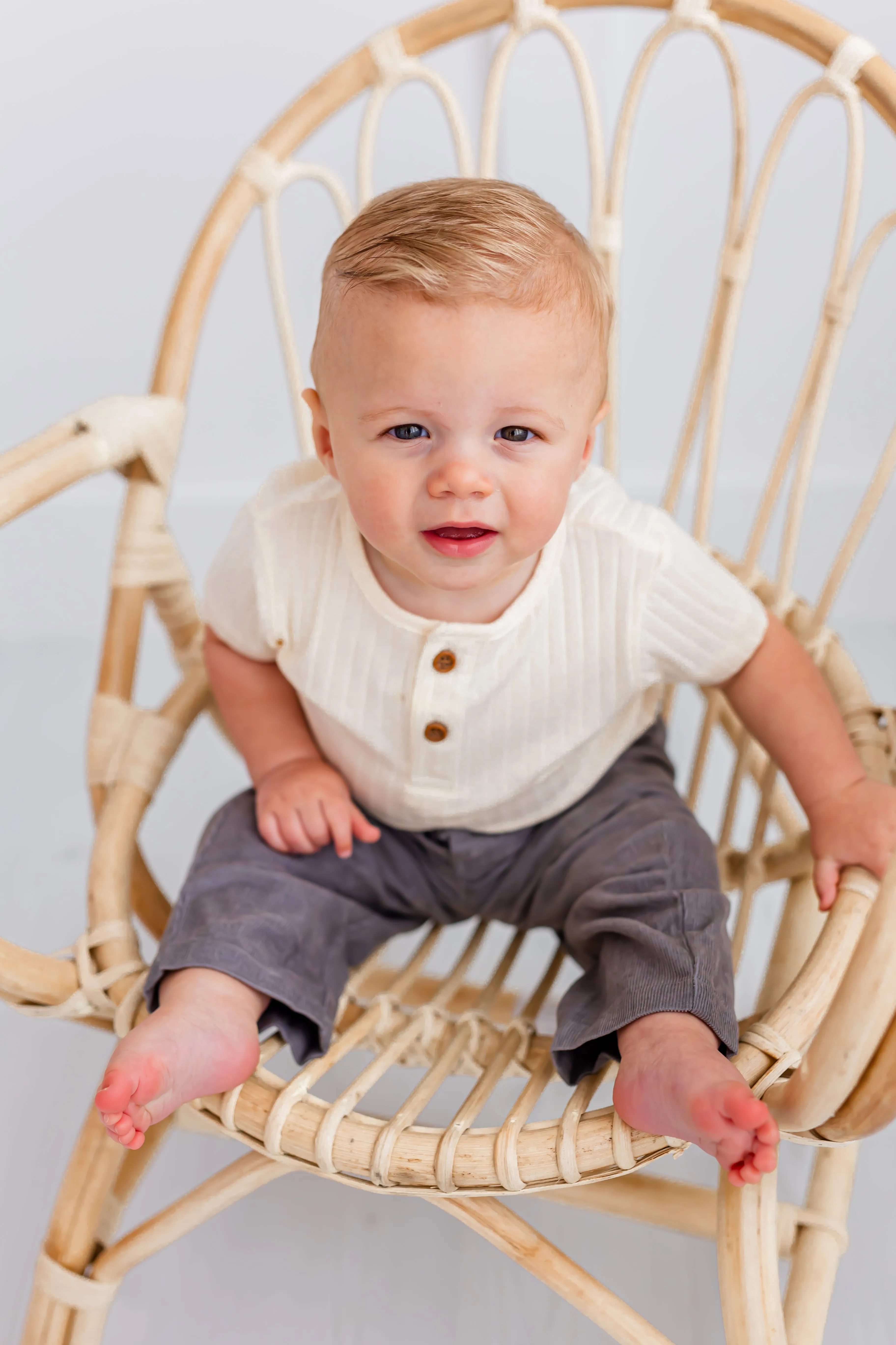 Grey Corduroy Solid Color Boys Pants