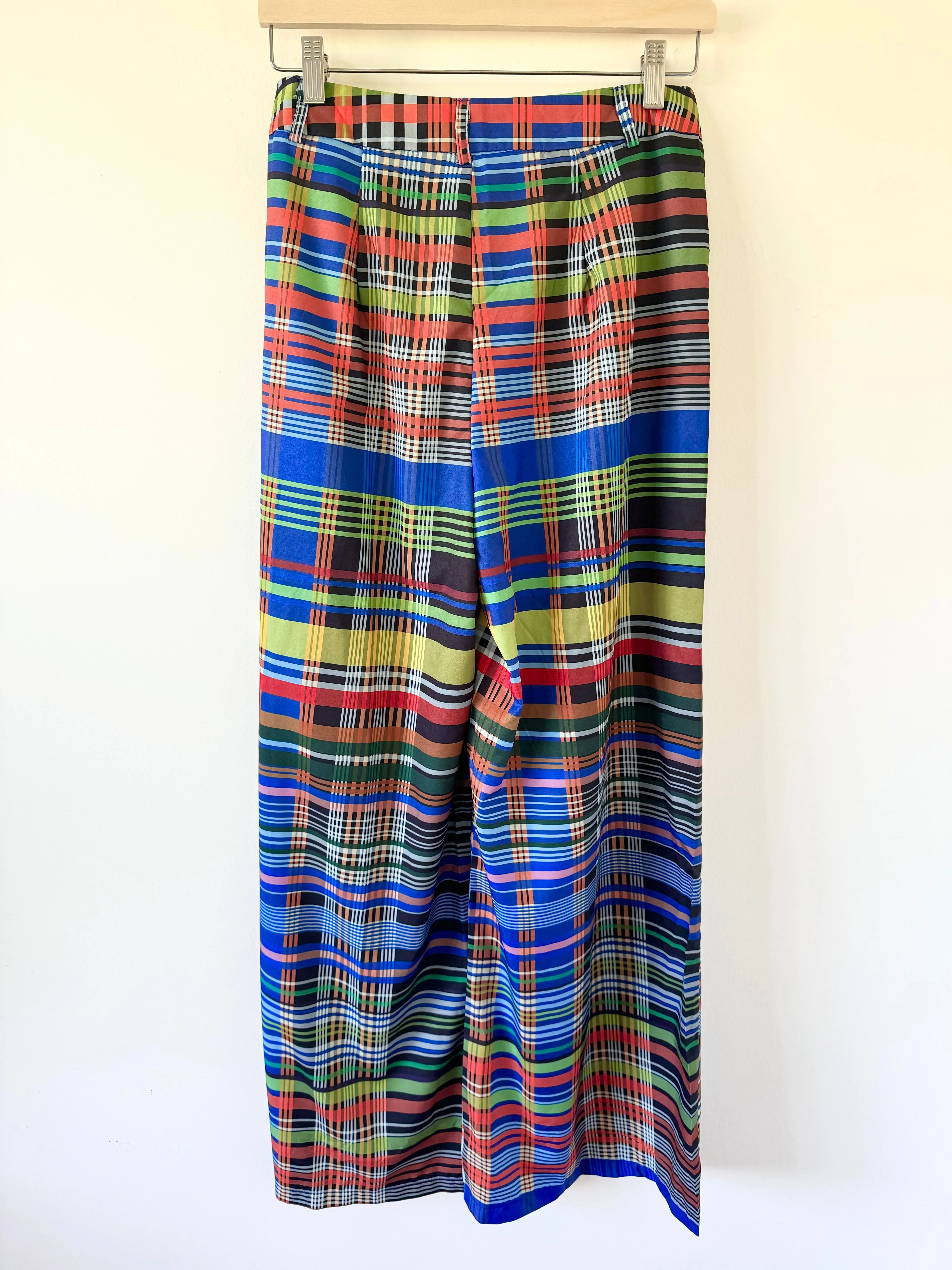Multicolor Plaid Wide-Leg Trouser Pants (M)