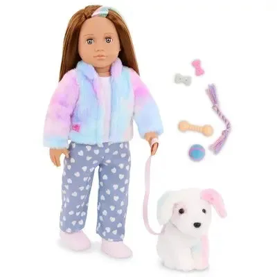 Our Generation Skylar & Bow Matching 18'' Doll & Pet Rainbow Puppy Set