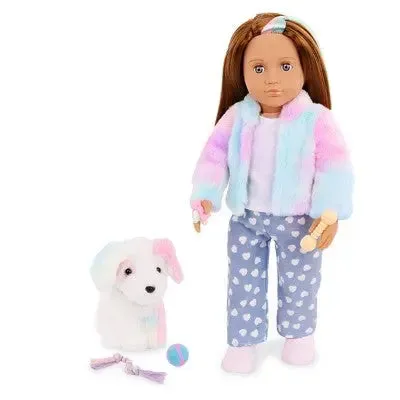 Our Generation Skylar & Bow Matching 18'' Doll & Pet Rainbow Puppy Set
